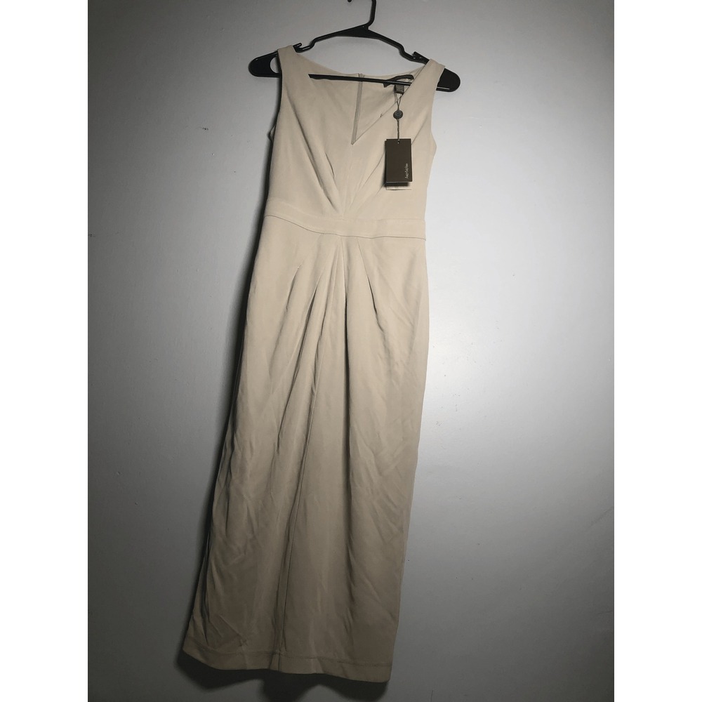 Andy The Anh White Sand V-Neck Pleated Maxi Dress D8184RW2-614 XS NWT
